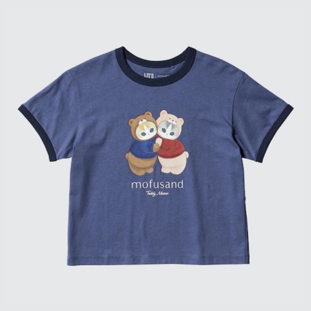 NWT Mofusand Blue Cotton T-Shirt Uniqlo Kid Size 13 fits Fit Women Size S/M